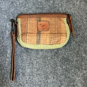 Will Leather Goods Quilted Multicolor Green & Tan Brown Wristlet Hand Clutch